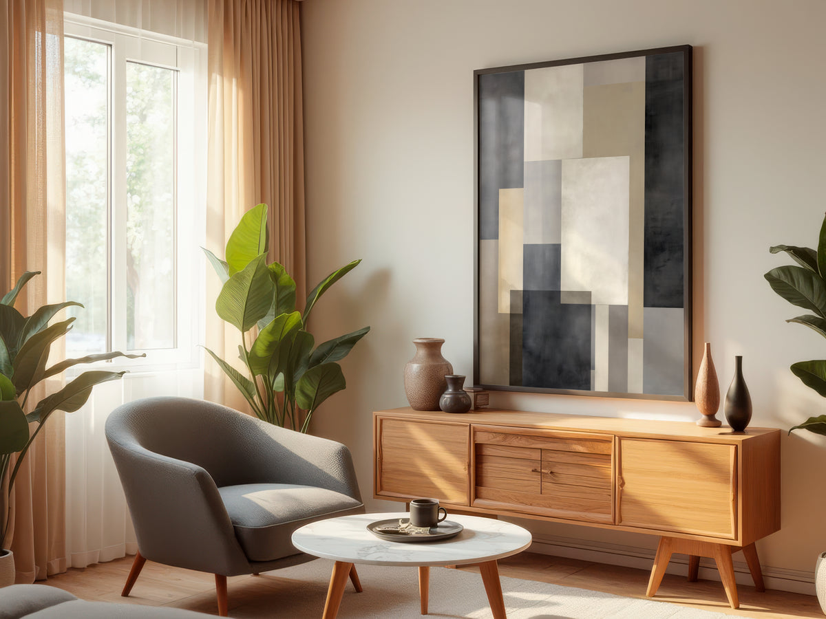 Graphite Sand Interval displayed in a styled interior — quiet luxury and minimalist contemporary interior