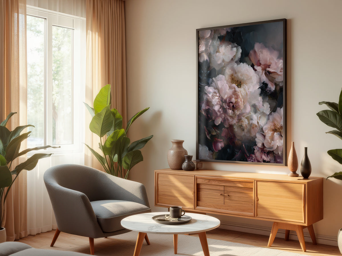Blush Peony Nocturne displayed in a styled interior — premium interior with dark, neutral, or blush-toned walls