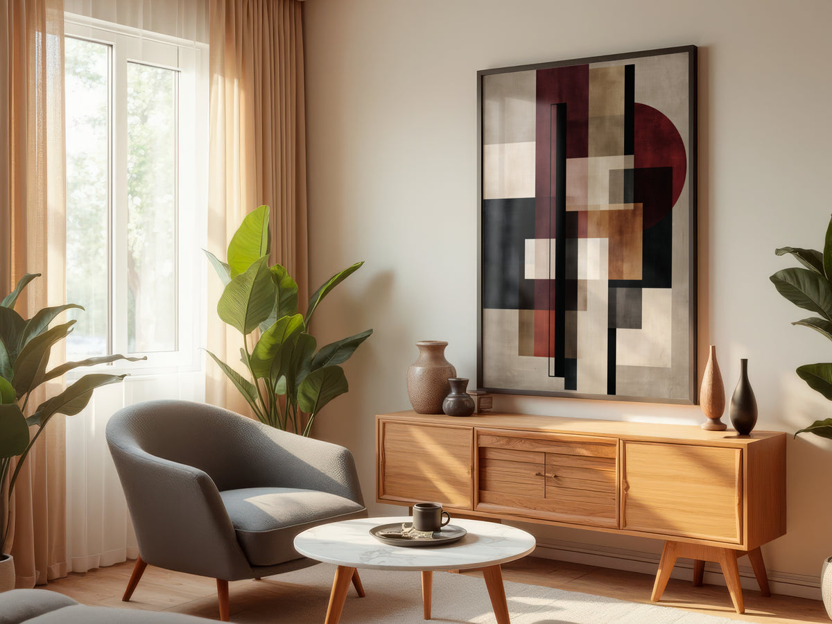 Oxblood Linen Balance displayed in a styled interior — dark luxury and moody contemporary interior