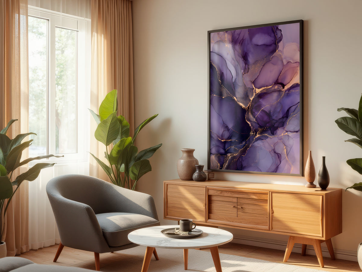 Amethyst Gold displayed in a styled interior — contemporary jewel-toned living room