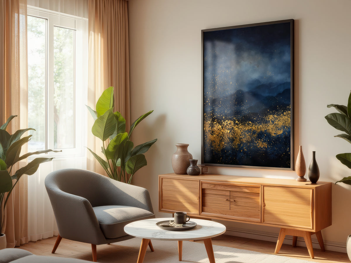 Navy Gold Drift displayed in a styled interior — dark luxury and moody contemporary interior