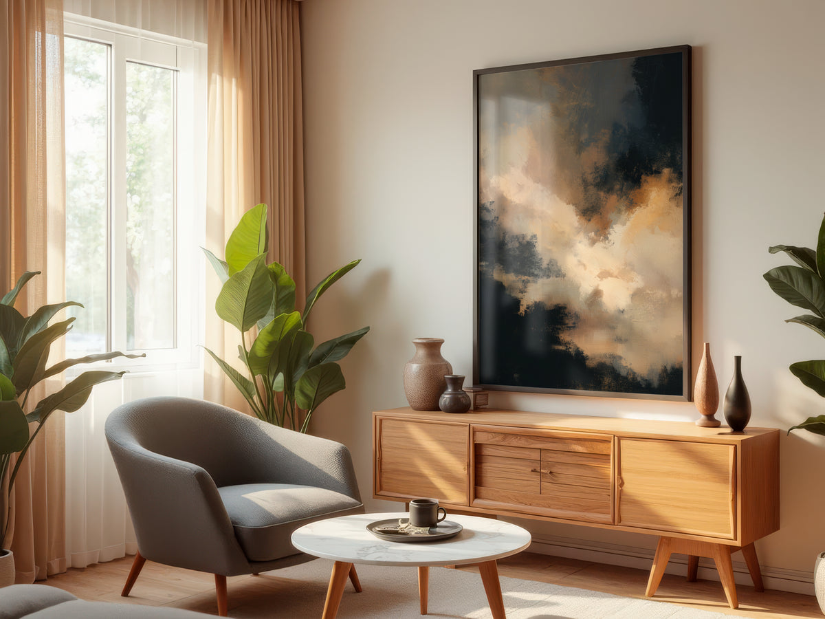 Warm Graphite Haze displayed in a styled interior — premium interior with warm, neutral, or dark walls