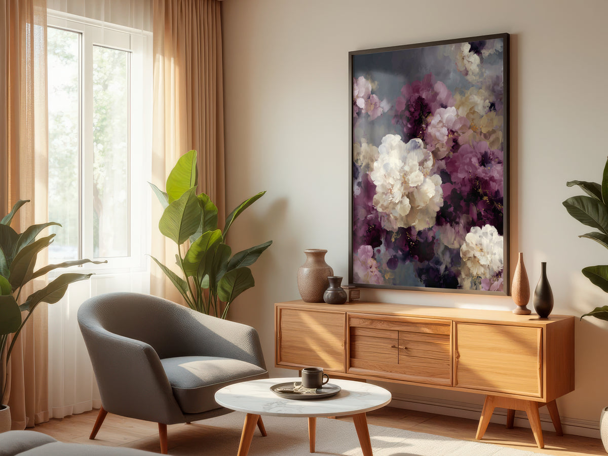 Plum Smoke Bloom displayed in a styled interior — premium interior with warm, dark, grey, or neutral walls
