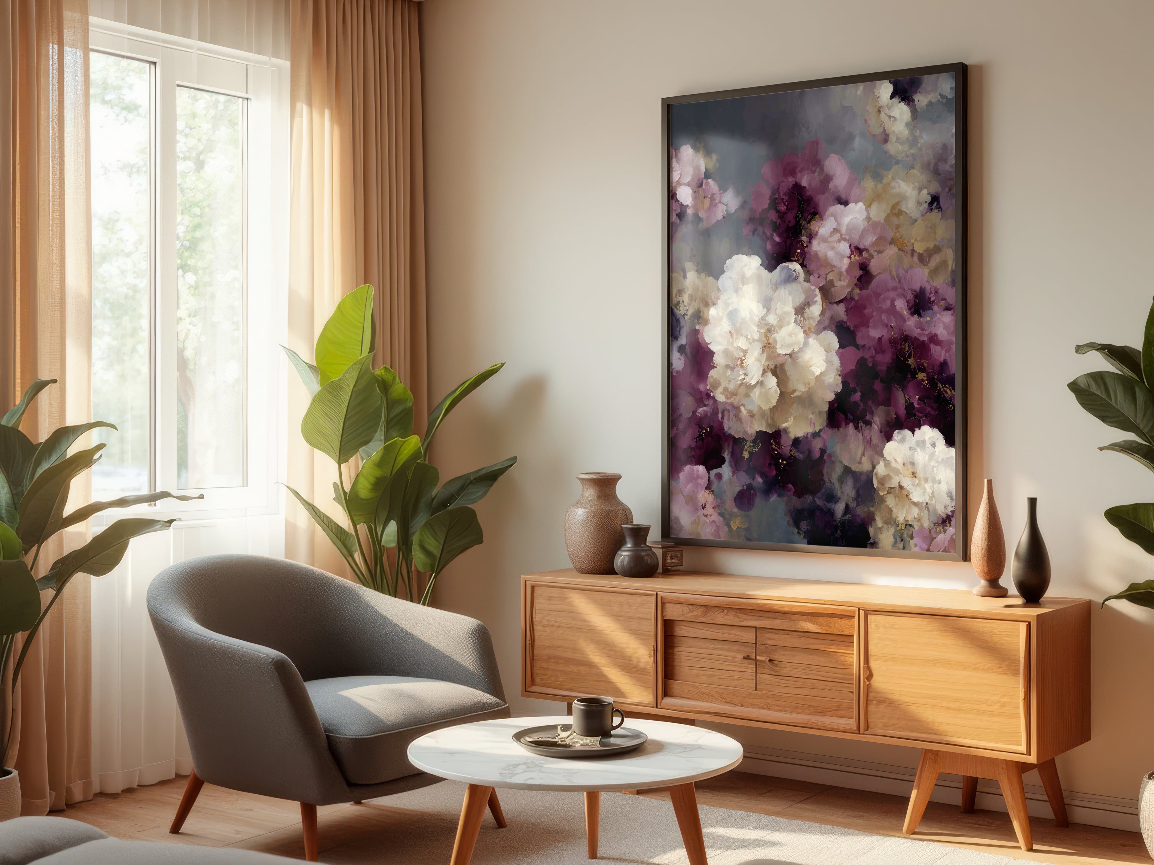 Plum Smoke Bloom displayed in a styled interior — premium interior with warm, dark, grey, or neutral walls
