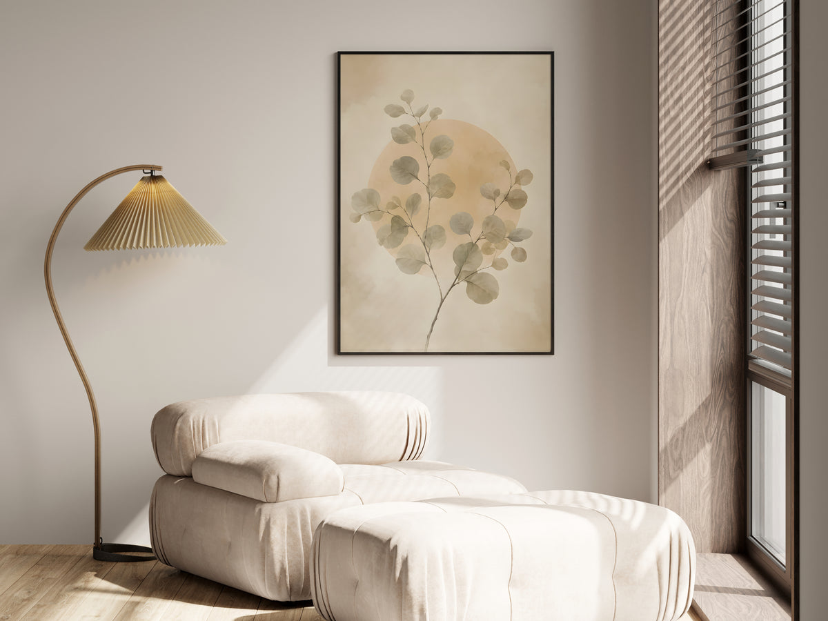 Ivory Eucalyptus Balance in a premium lifestyle setting — printable Japandi eucalyptus art