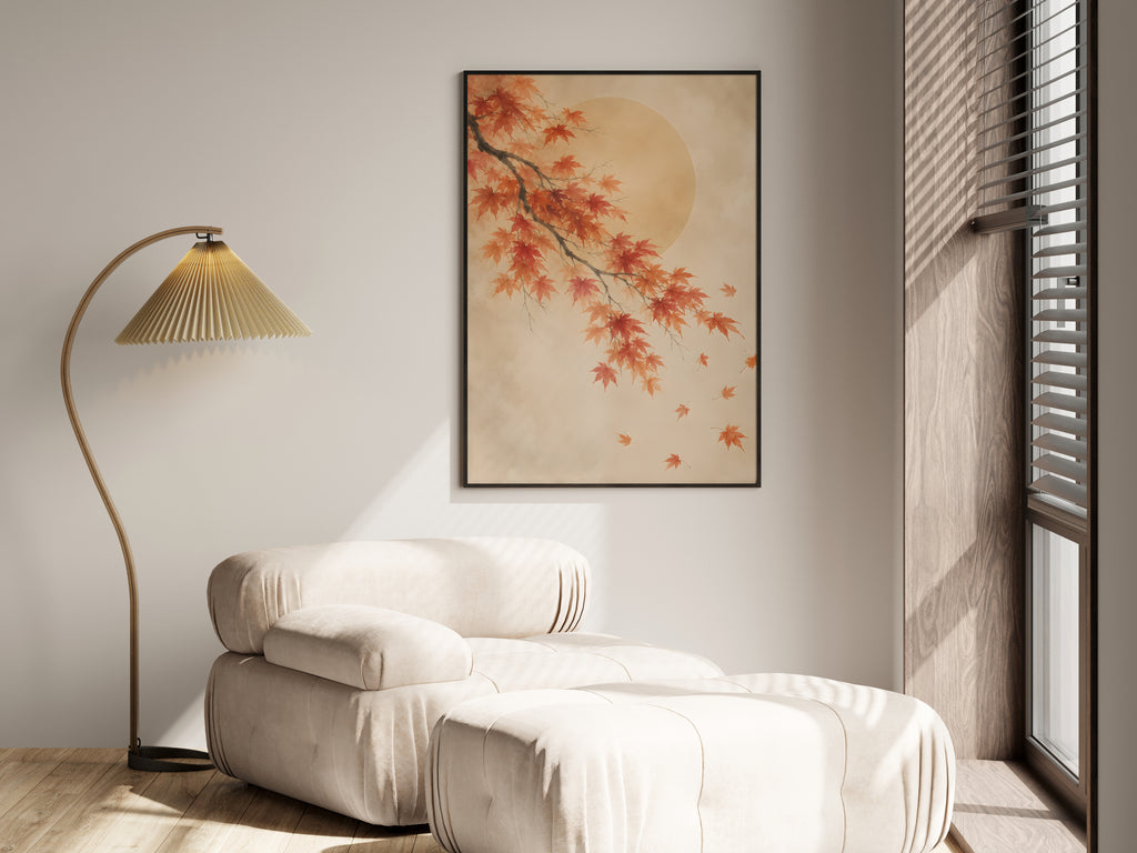 Ivory Maple Drift in a premium lifestyle setting — printable Japandi autumn maple art