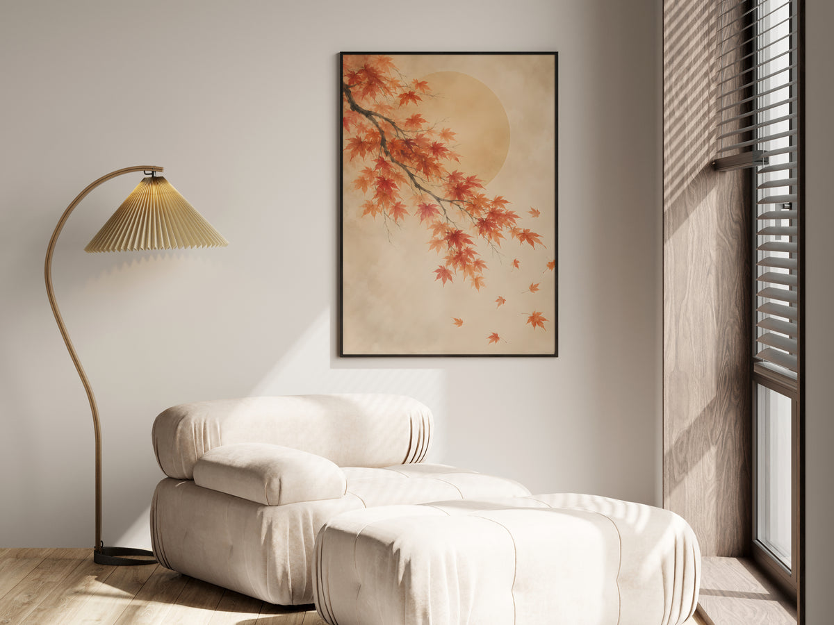 Ivory Maple Drift in a premium lifestyle setting — printable Japandi autumn maple art