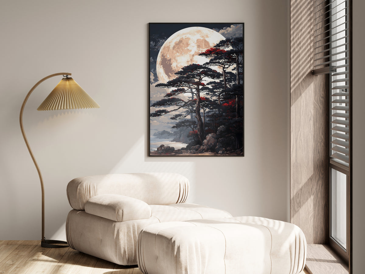 Print size guide for Moon Over Pines wall art