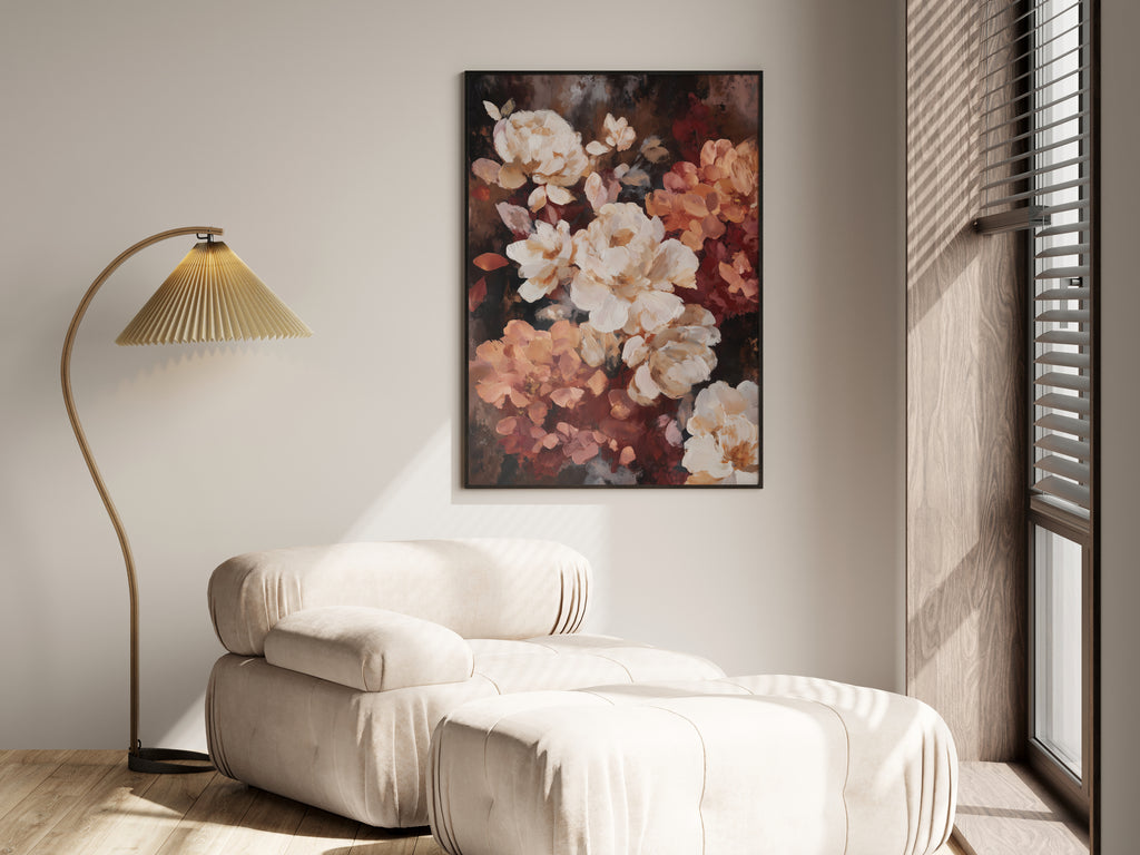Terracotta Peony Nocturne shown in a secondary lifestyle setting — premium interior with warm, dark, terracotta, or neutral walls
