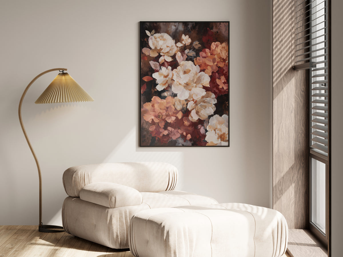 Terracotta Peony Nocturne shown in a secondary lifestyle setting — premium interior with warm, dark, terracotta, or neutral walls