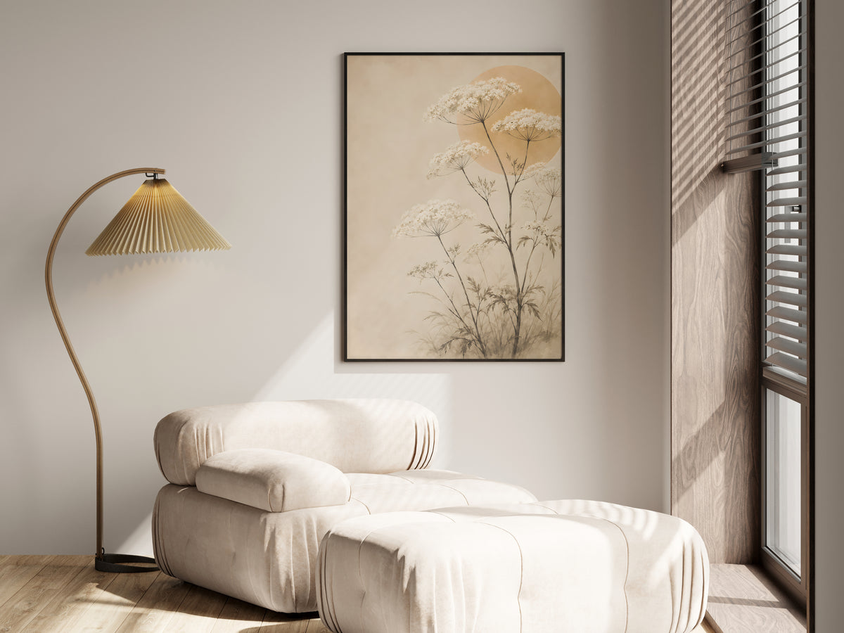 Ivory Wild Herbs in a premium lifestyle setting — printable Japandi nature art