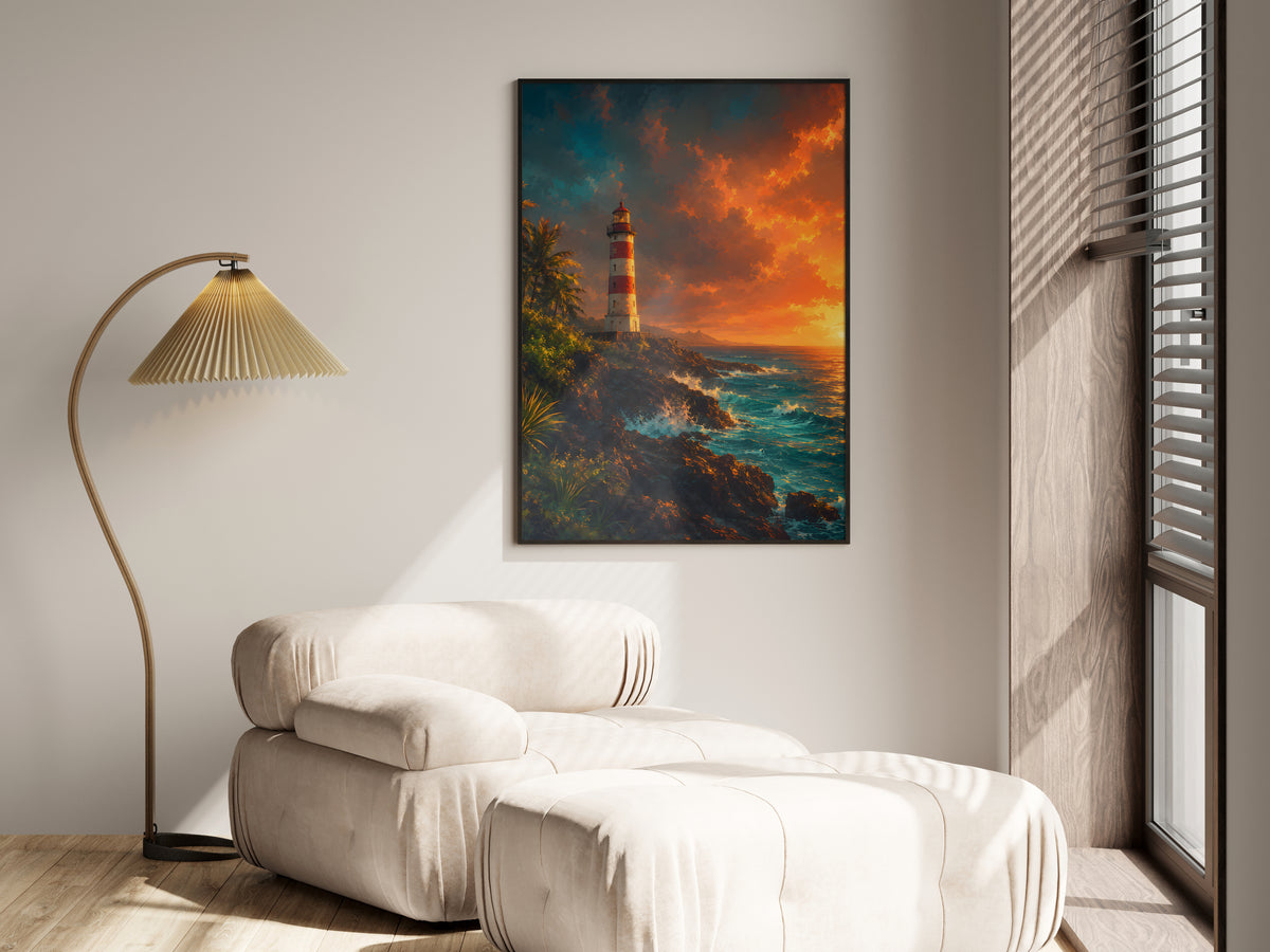 Albion Lighthouse in a premium lifestyle setting — printable Mauritius coastal lighthouse art