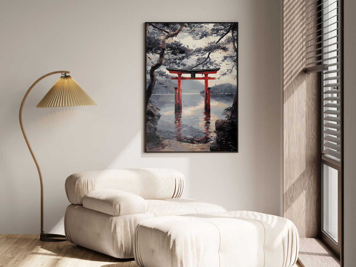Print size guide for Silent Torii Lake wall art