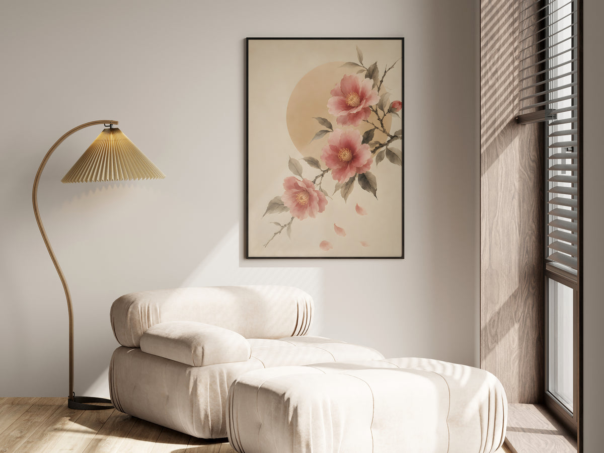 Ivory Camellia Bloom in a premium lifestyle setting — printable Japandi floral art