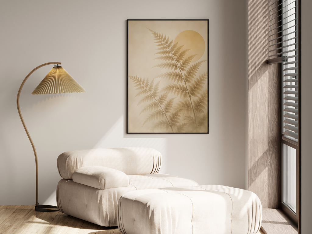 Ivory Fern Frond in a premium lifestyle setting — printable Japandi botanical art