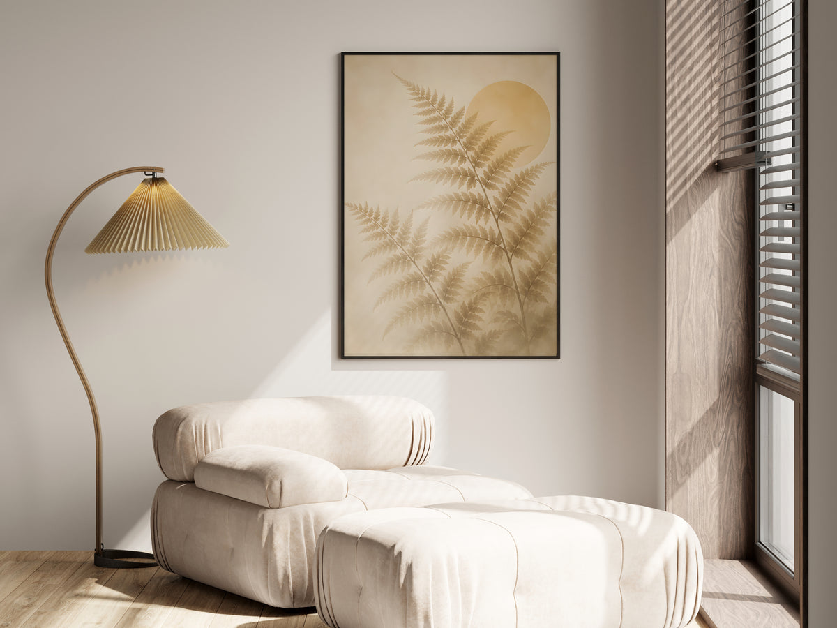 Ivory Fern Frond in a premium lifestyle setting — printable Japandi botanical art