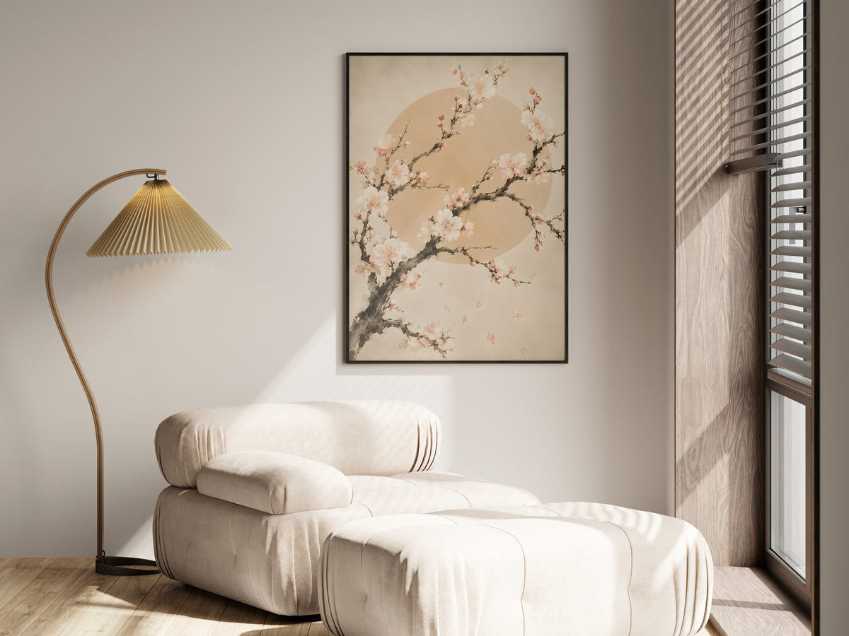 Ivory Plum Blossom in a premium lifestyle setting — printable Japandi floral art