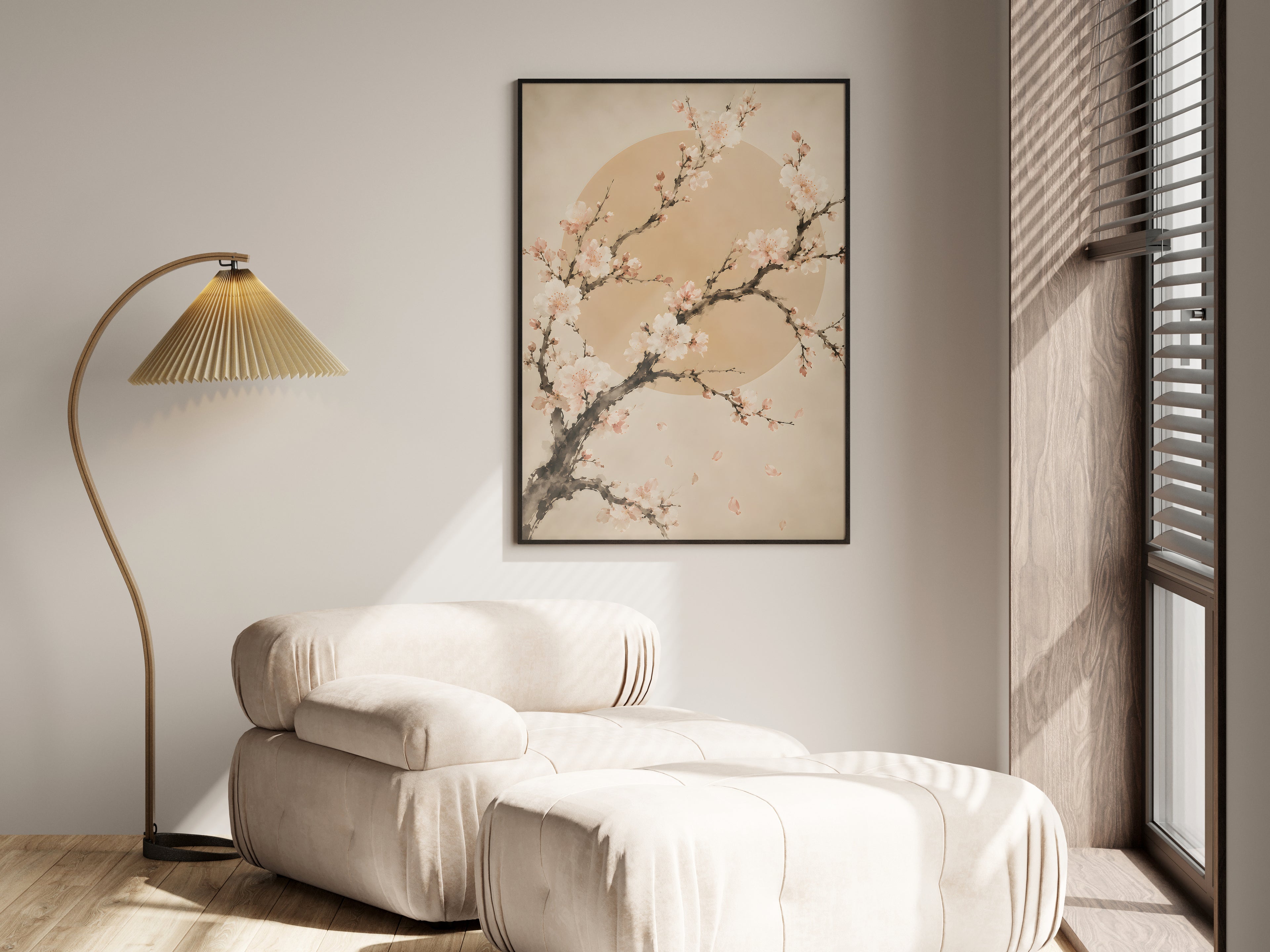 Ivory Plum Blossom in a premium lifestyle setting — printable Japandi floral art