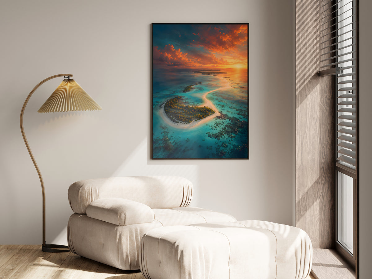 Île aux Cerfs in a premium lifestyle setting — printable Mauritius island coastal art