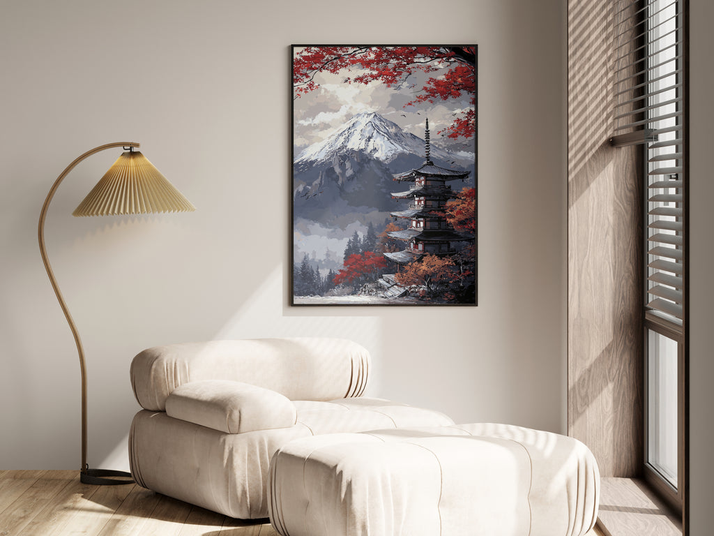 Print size guide for Crimson Fuji Temple wall art