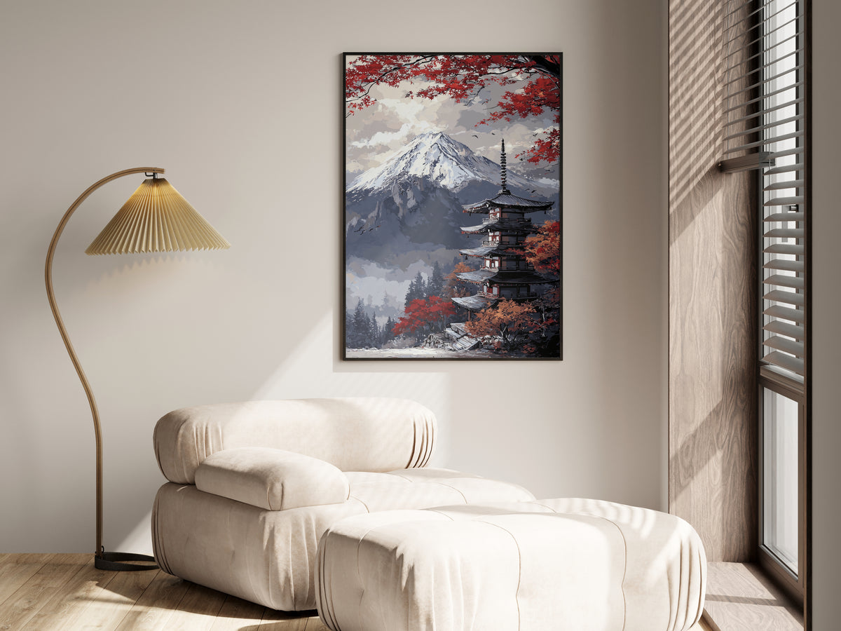 Print size guide for Crimson Fuji Temple wall art