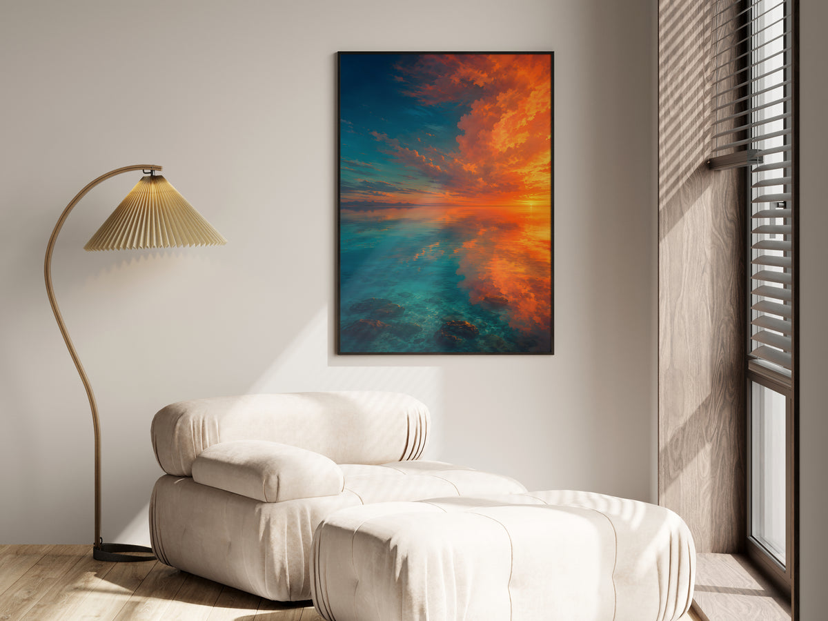 Lagoon Surface Dreaming in a premium lifestyle setting — printable Mauritius abstract ocean art