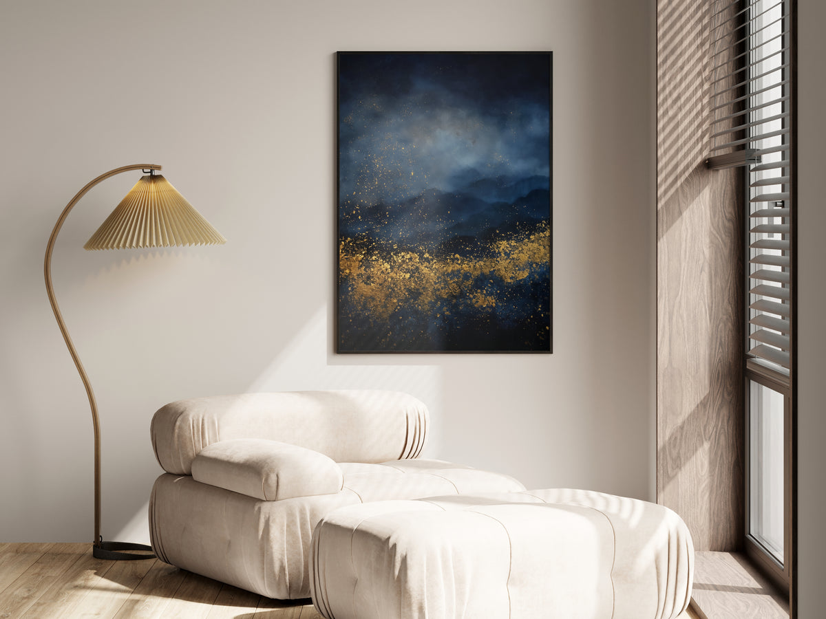 Navy Gold Drift shown in a secondary lifestyle setting — dark luxury and moody contemporary interior
