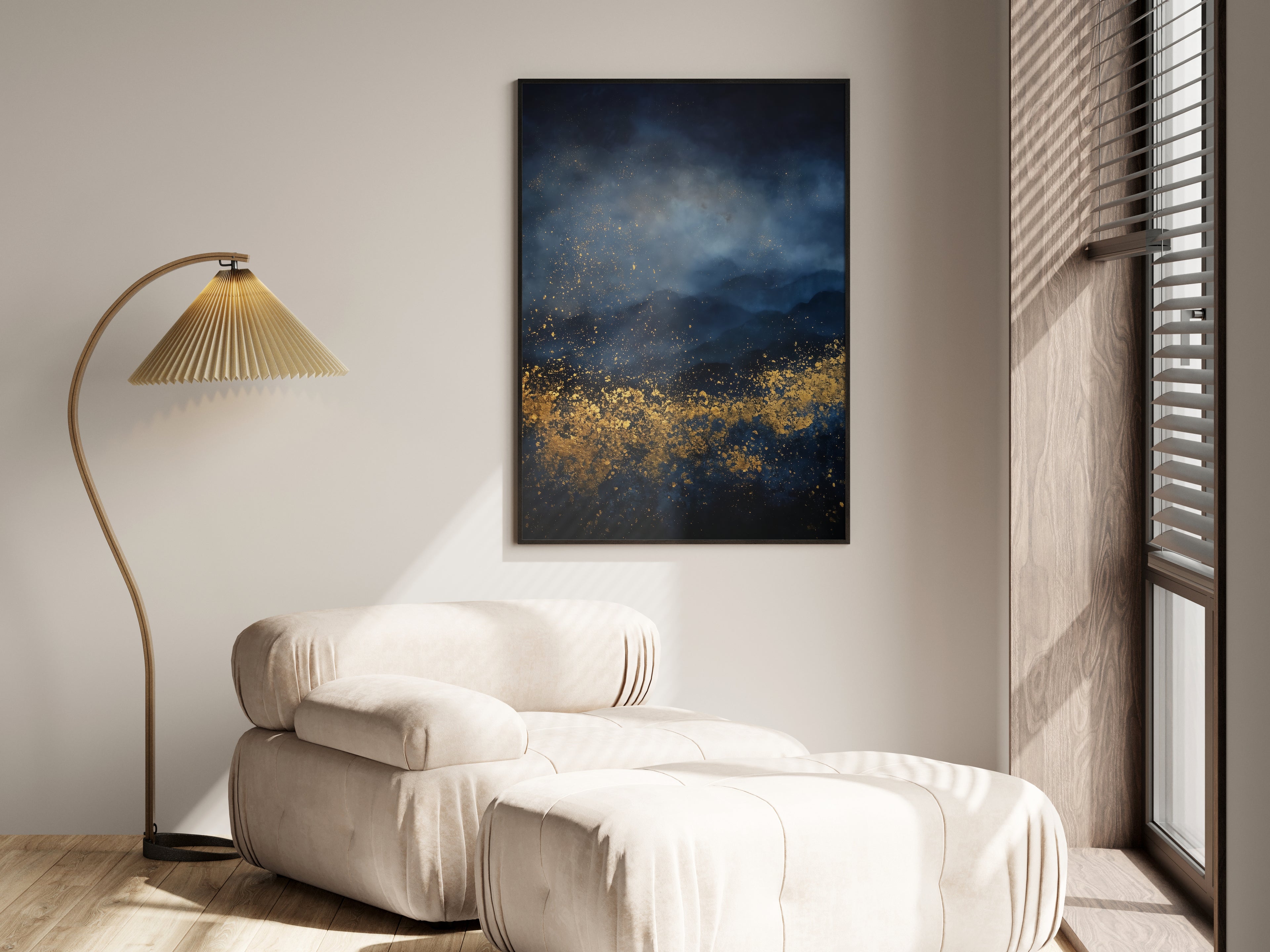 Navy Gold Drift shown in a secondary lifestyle setting — dark luxury and moody contemporary interior