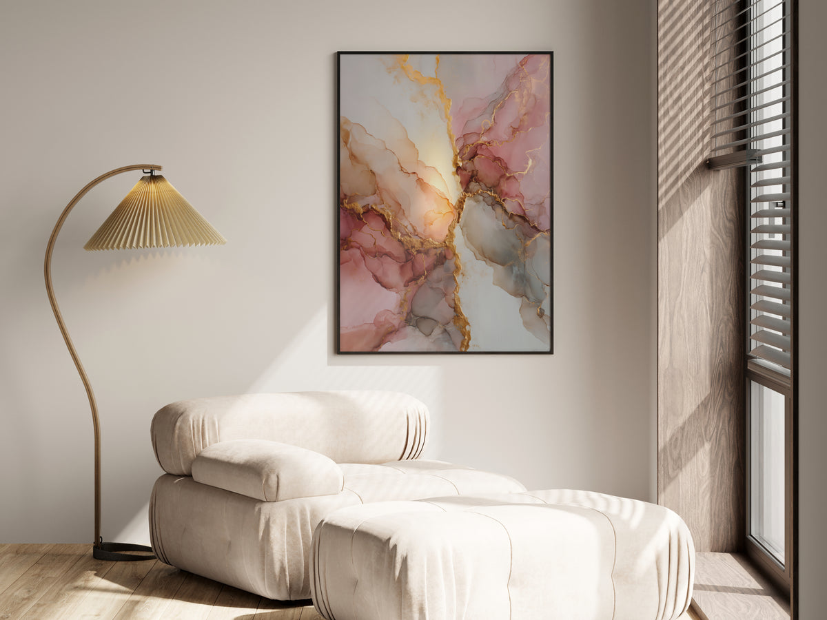 Pearl Gold abstract gilded ink wall art shown in a premium lifestyle interior setting