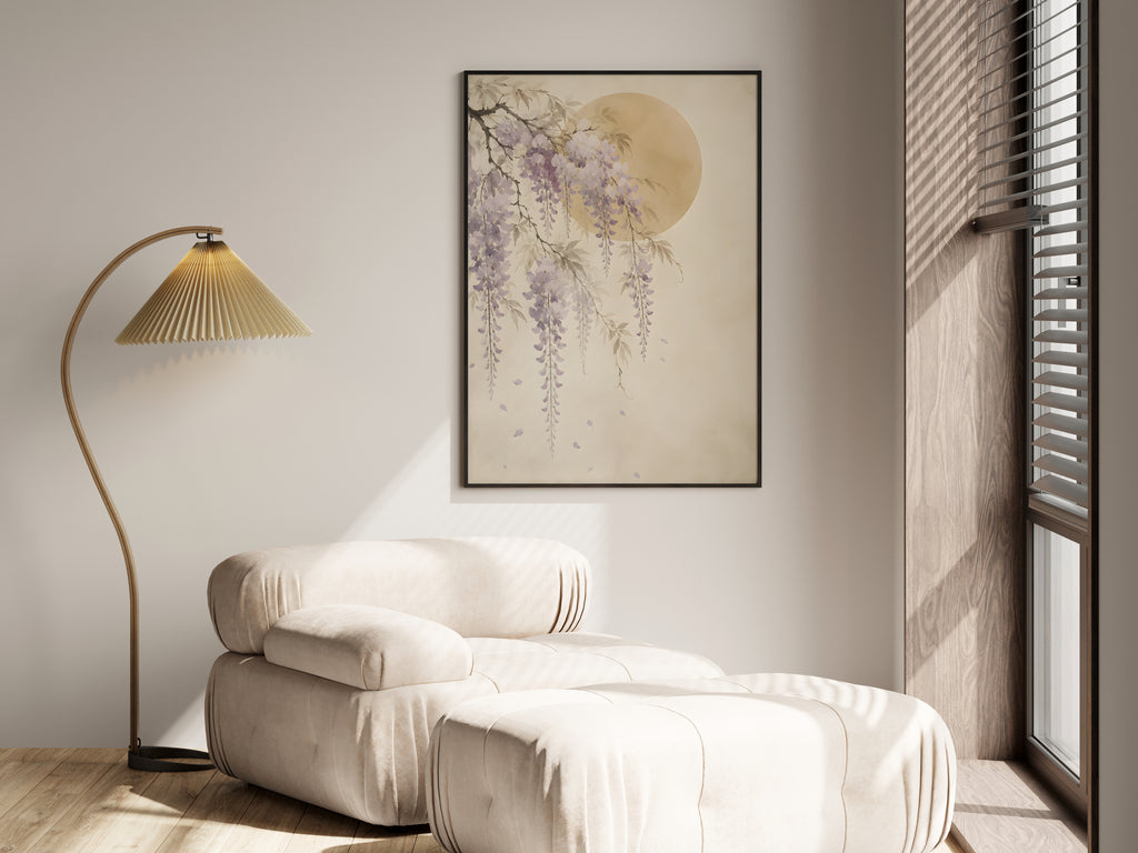 Ivory Wisteria Fall in a premium lifestyle setting — printable Japandi floral art