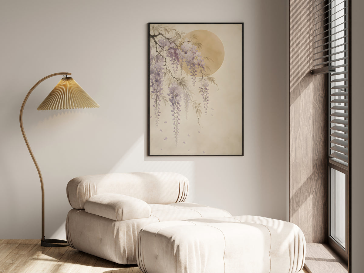 Ivory Wisteria Fall in a premium lifestyle setting — printable Japandi floral art