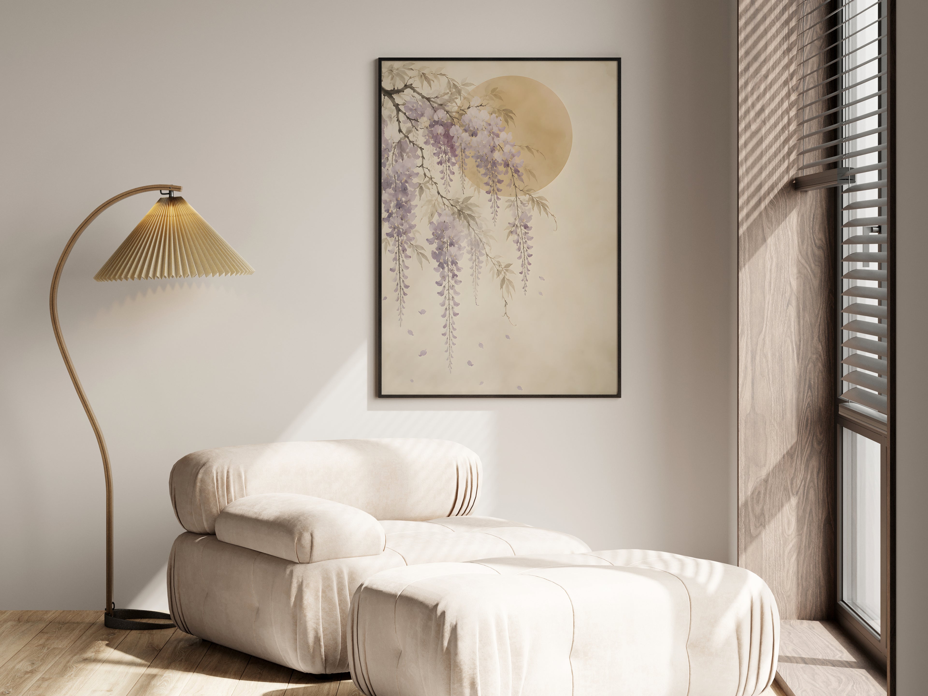 Ivory Wisteria Fall in a premium lifestyle setting — printable Japandi floral art