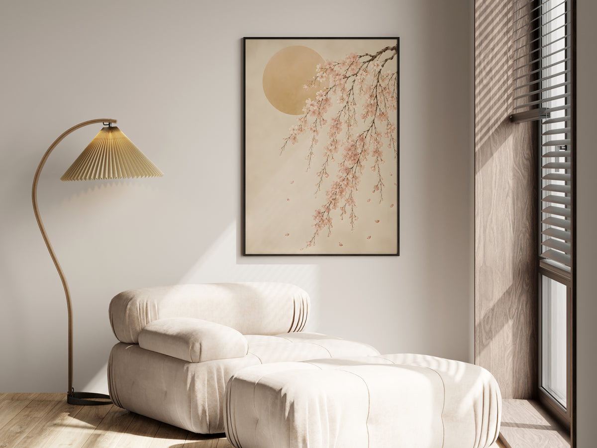 Ivory Blossom Arc in a premium lifestyle setting — printable Japandi blossom art