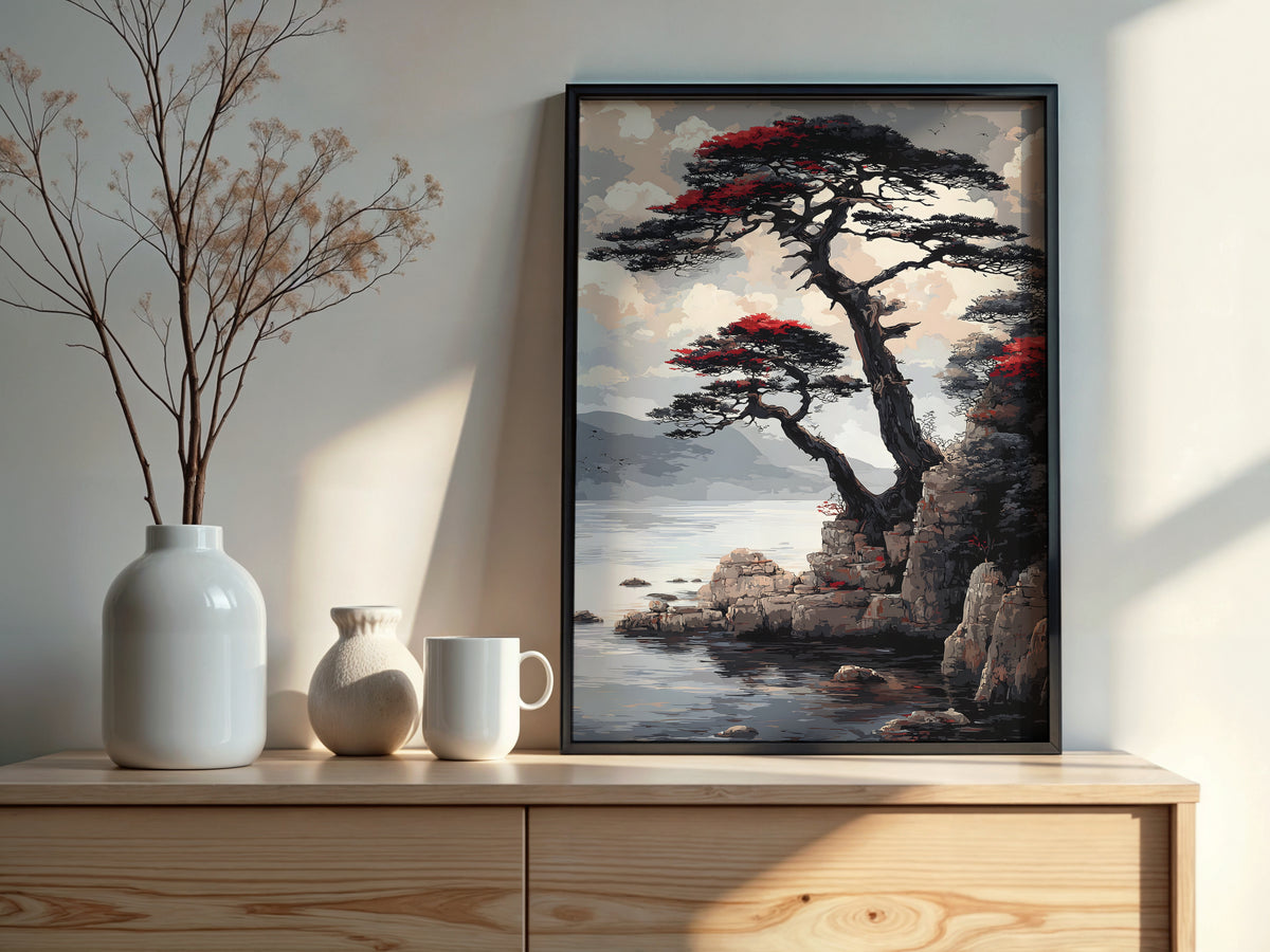 Digital download contents for Quiet Pine Shore showing JPG and PDF files in 7 sizes