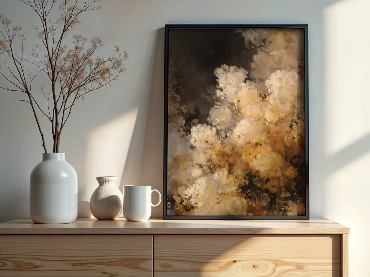 Close-up of Ivory Ochre Bloom showing cream ivory flower clusters cascading through warm amber ochre and deep charcoal