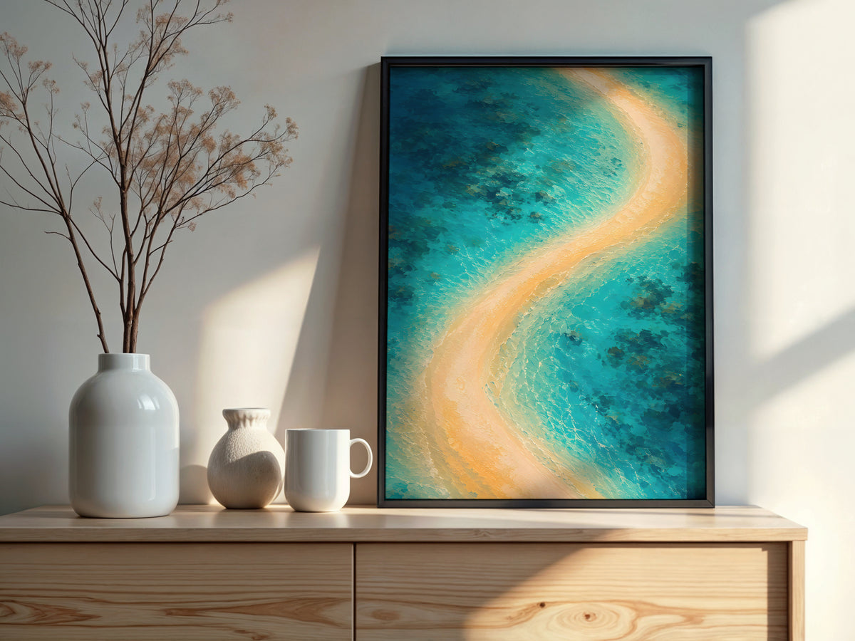 Pearl Lagoon Curve styled detail — pearl sandbar and teal lagoon palette close-up