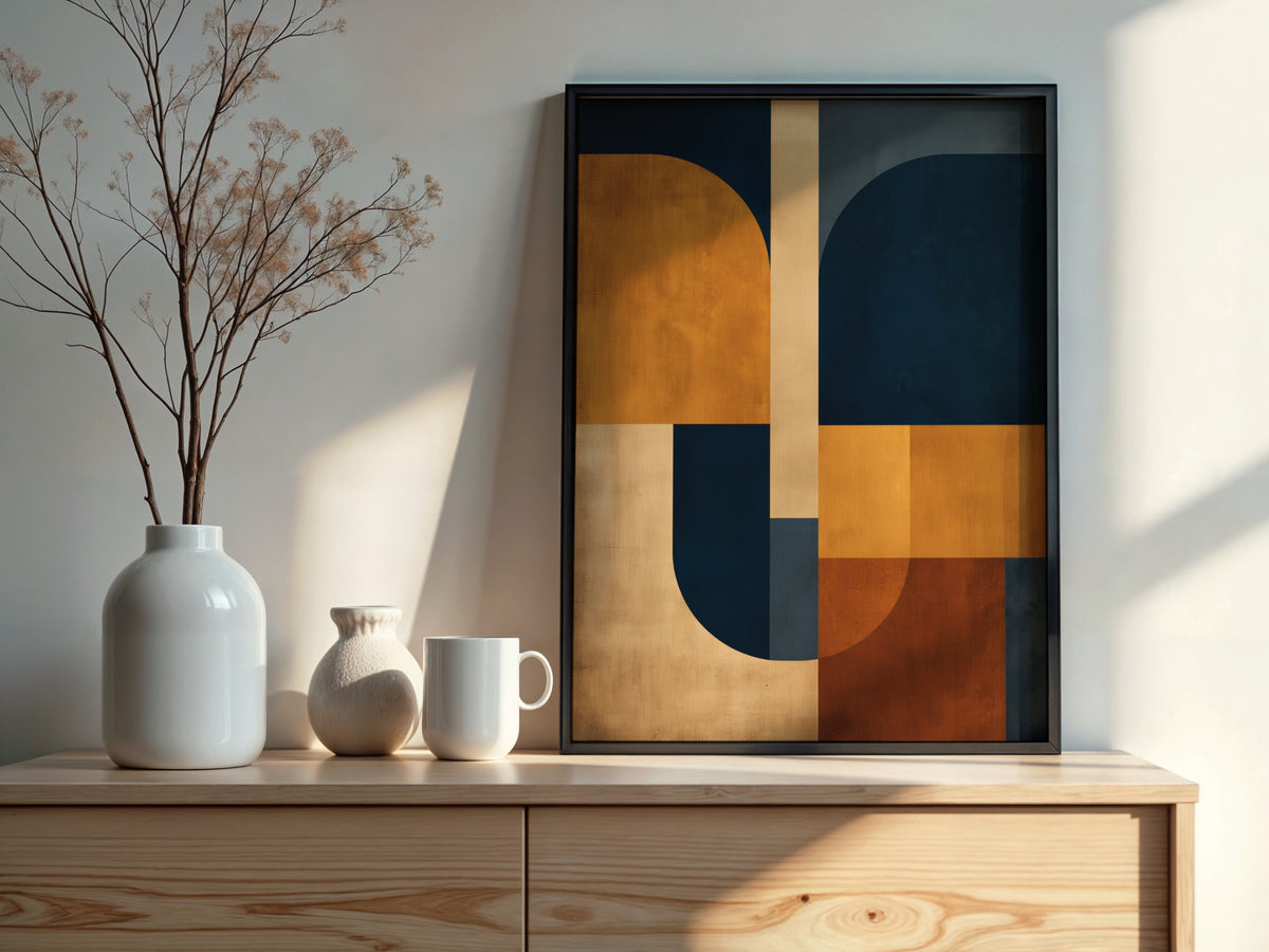 Close-up detail of Navy Ochre Grid highlighting warm grain surface texture and tonal colour variation in ochre and navy