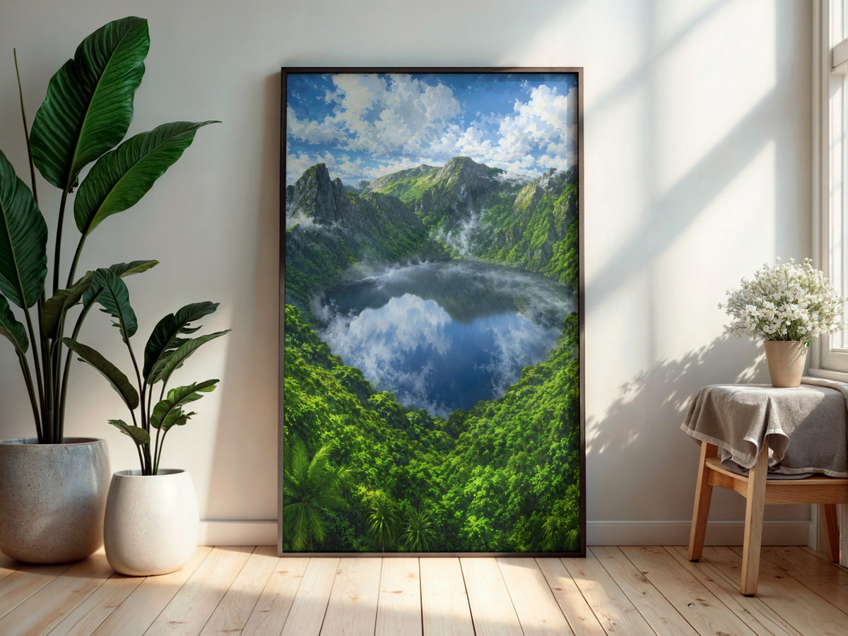 Grand Bassin Sacred Lake printable wall art displayed in a secondary lifestyle interior setting