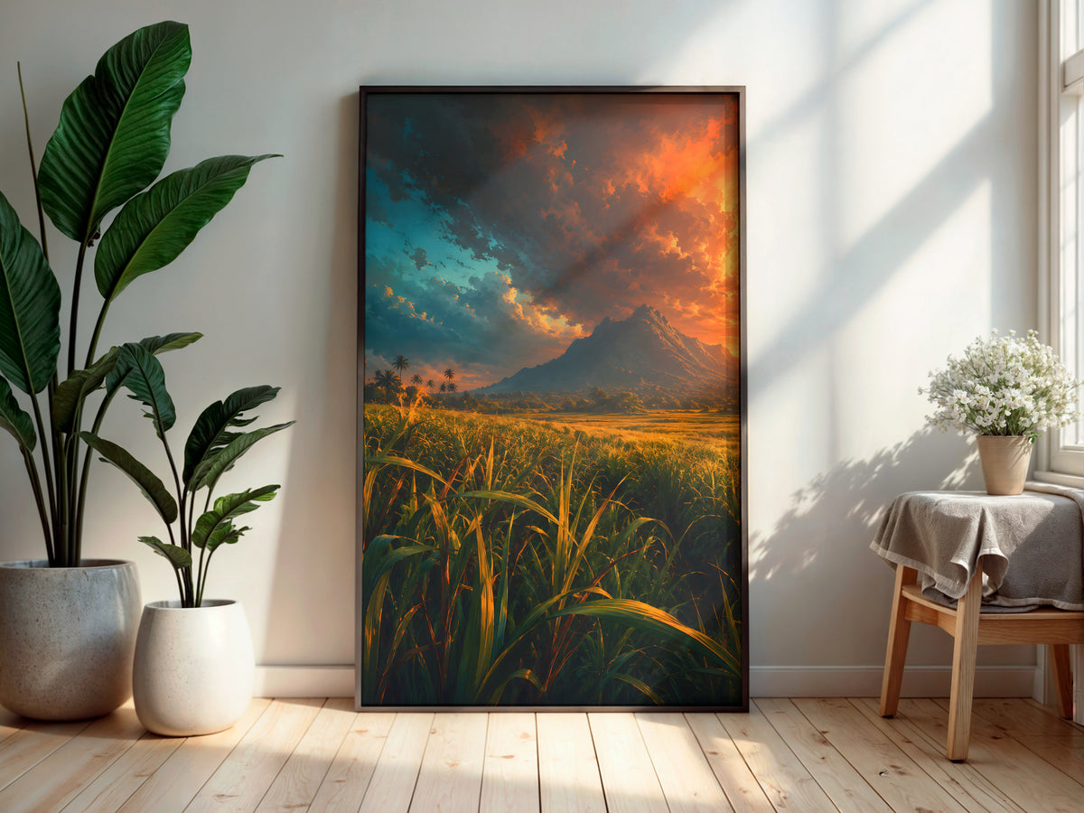 Sugarcane Stormlight in a secondary interior — printable Mauritius wall art for living rooms and feature walls
