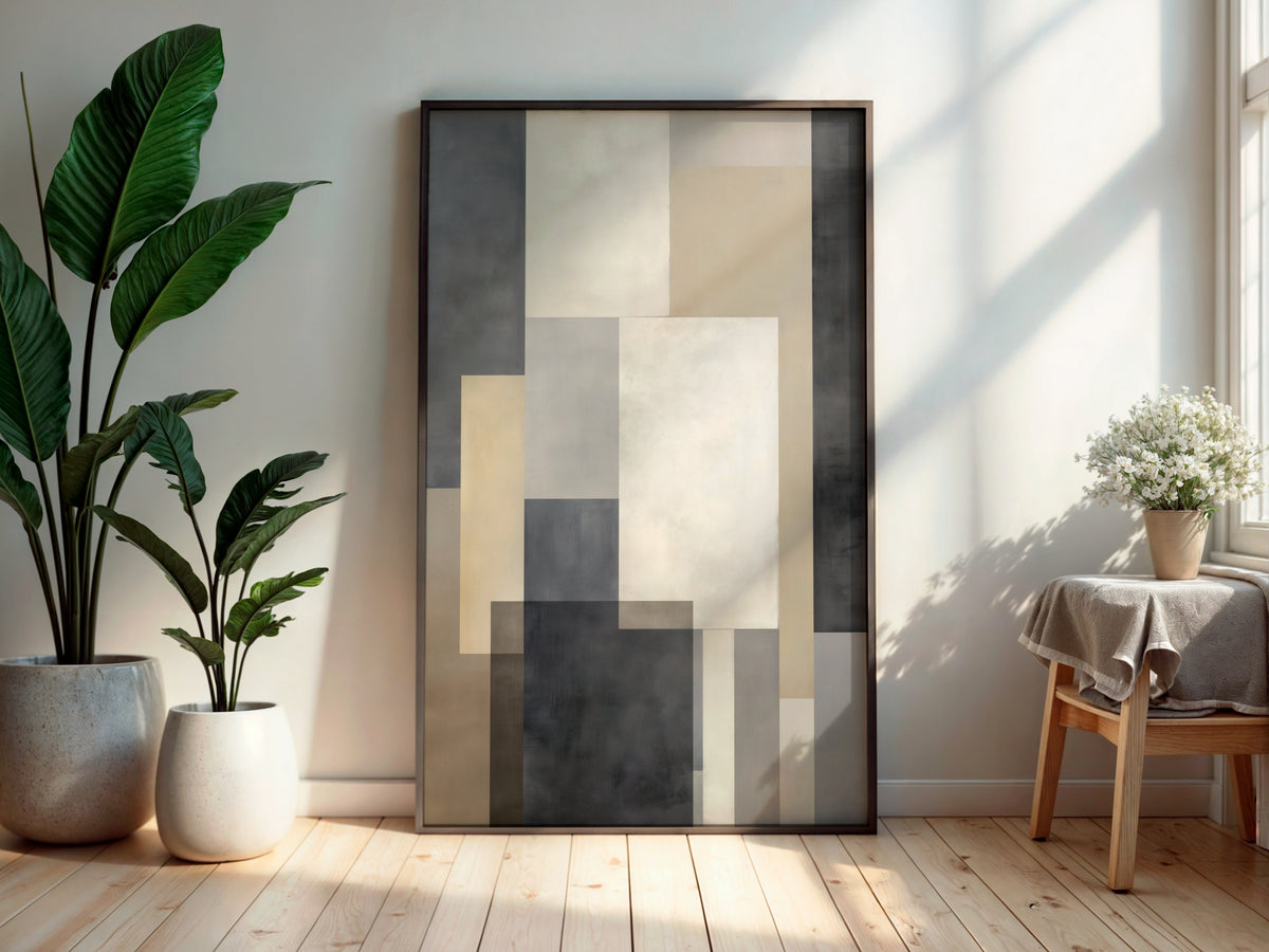 Graphite Sand Interval printable wall art displayed in a secondary lifestyle interior setting