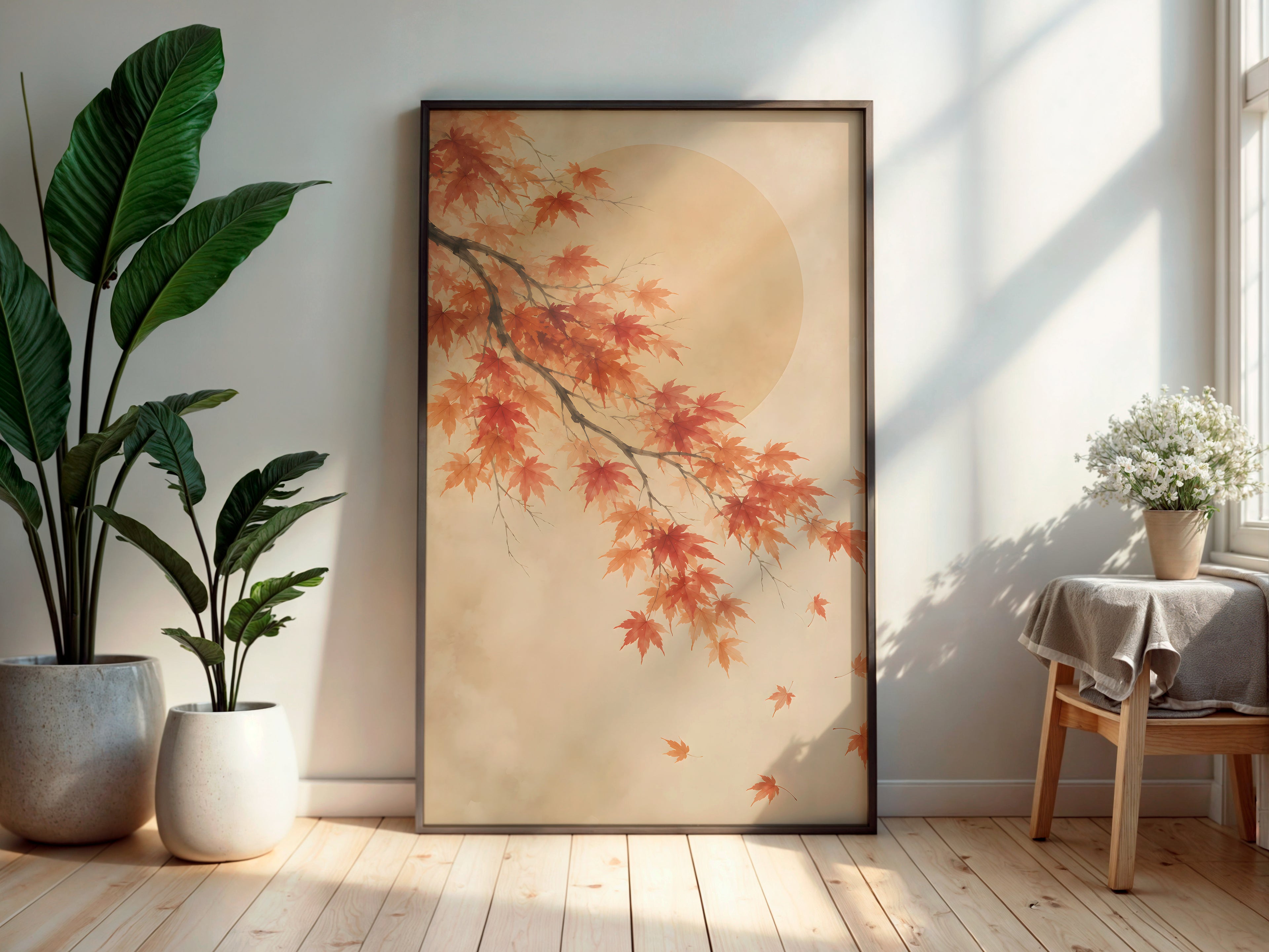 Ivory Maple Drift in a secondary interior — printable Japandi wall art for living rooms and hallways