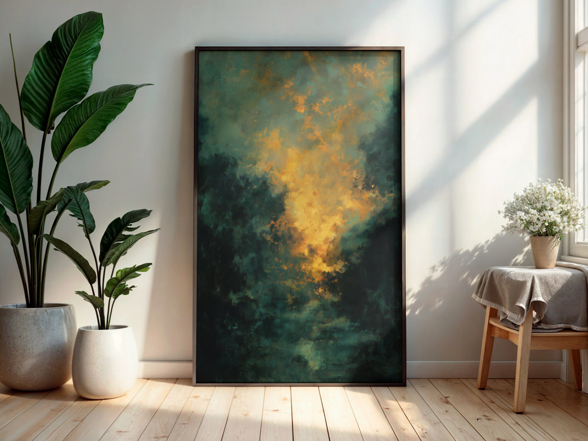 Forest Ember Glow printable wall art displayed in a secondary lifestyle interior setting