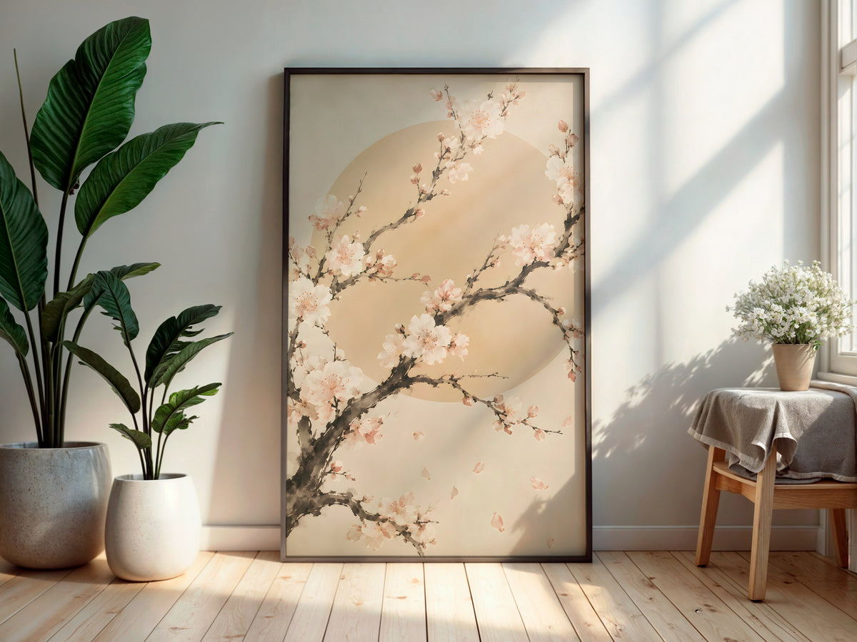 Ivory Plum Blossom in a secondary interior — printable Japandi wall art for bedrooms and living rooms