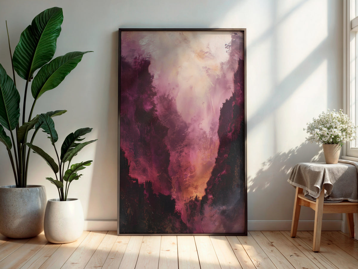 Mauve Ember Haze printable wall art displayed in a secondary lifestyle interior setting
