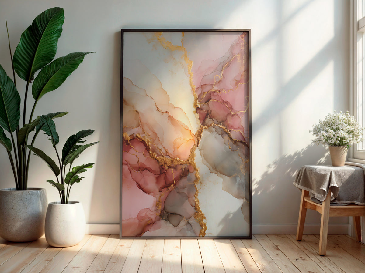 Pearl Gold printable wall art displayed in a secondary lifestyle interior setting