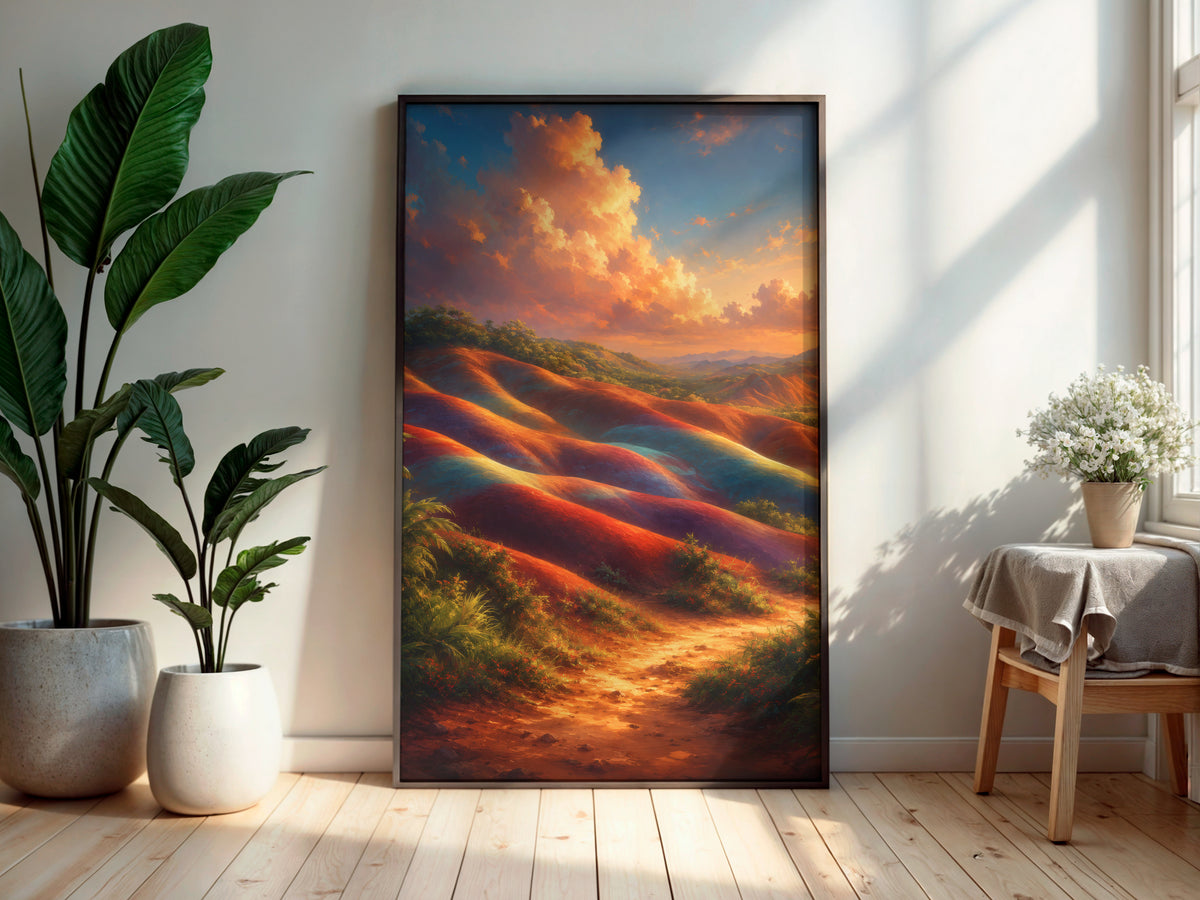 Seven Coloured Earth in a secondary interior — printable Mauritius wall art for living rooms and feature walls