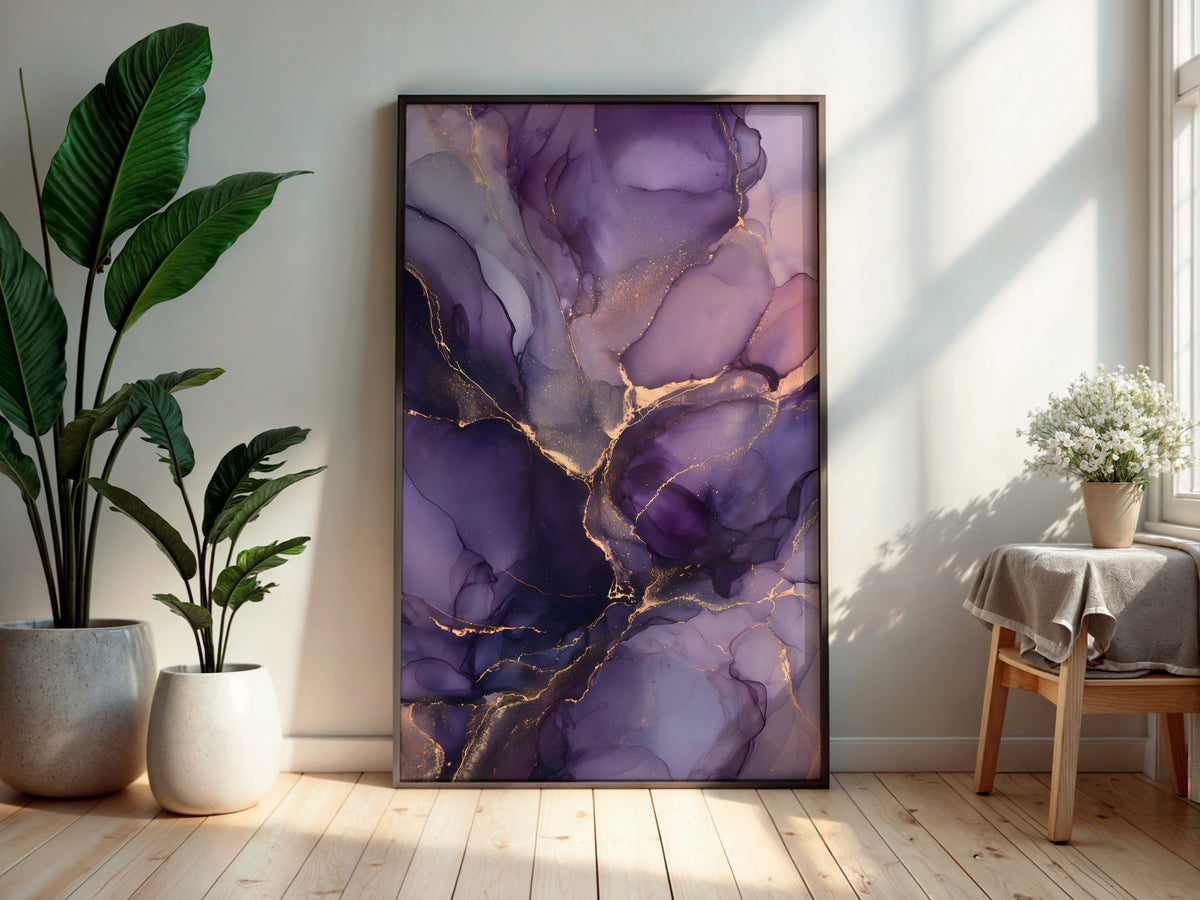 Amethyst Gold printable wall art displayed in a secondary lifestyle interior setting