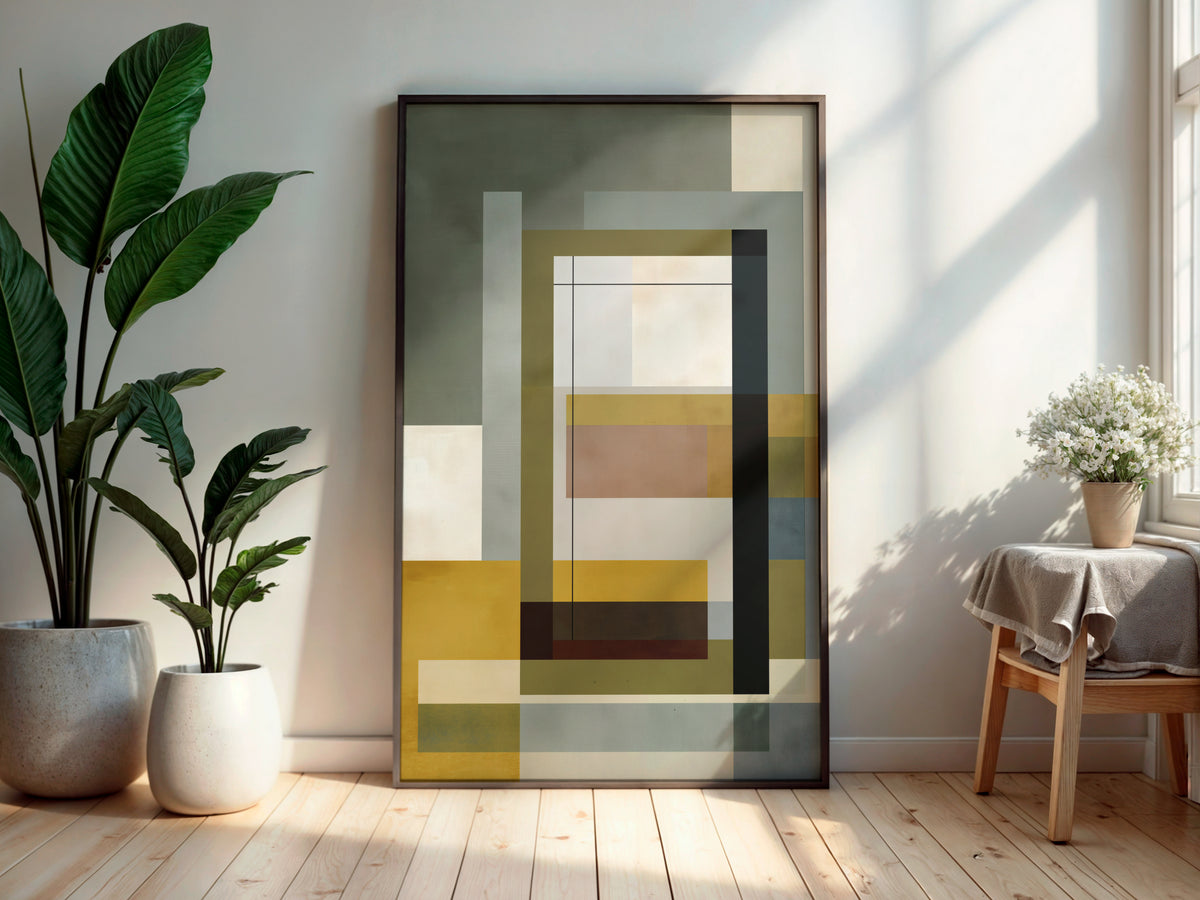 Sage Ochre Window printable wall art displayed in a secondary lifestyle interior setting