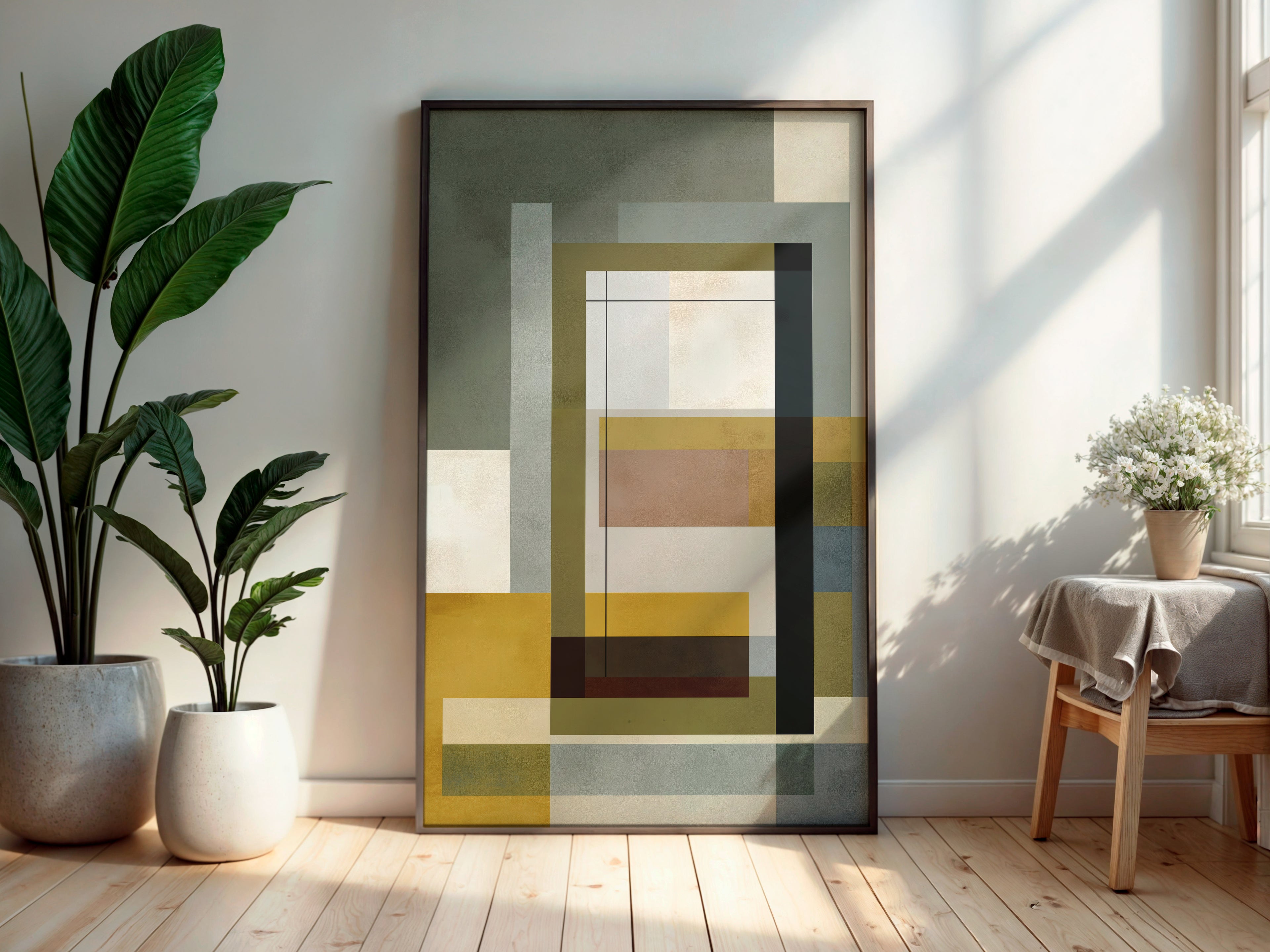 Sage Ochre Window printable wall art displayed in a secondary lifestyle interior setting