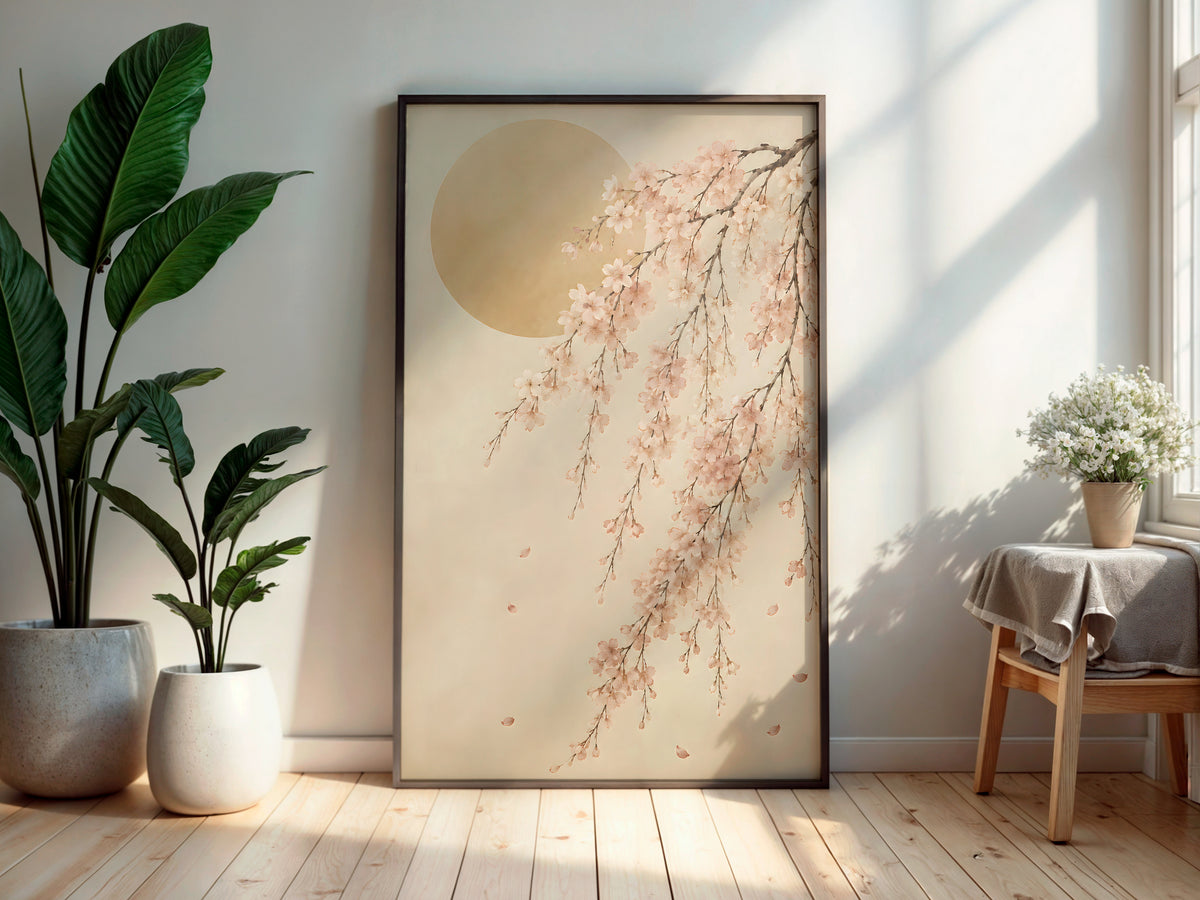 Ivory Blossom Arc in a secondary interior — printable Japandi wall art for bedrooms and living rooms
